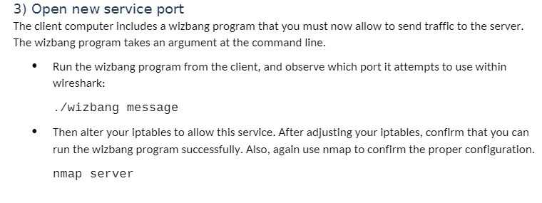 3) Open new service port The client computer