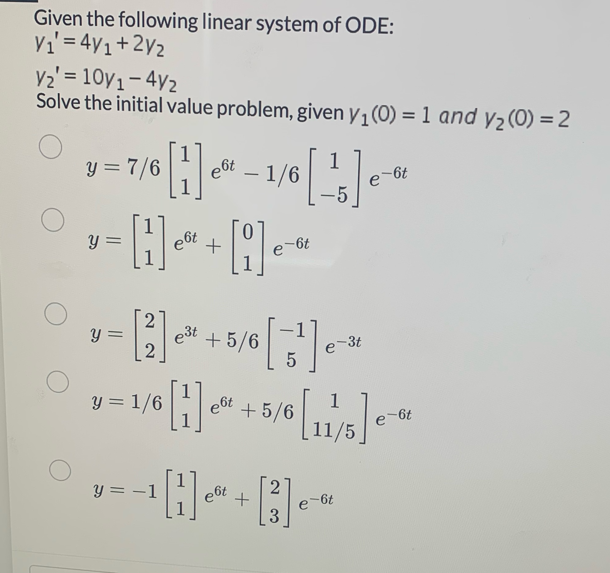 Given the following linear system of ODE: