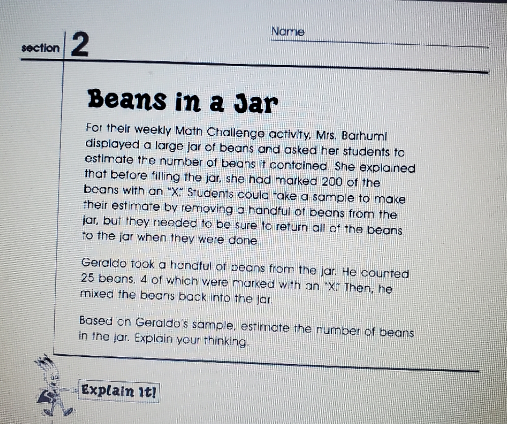 please write clearly Name section 2 Beans in a