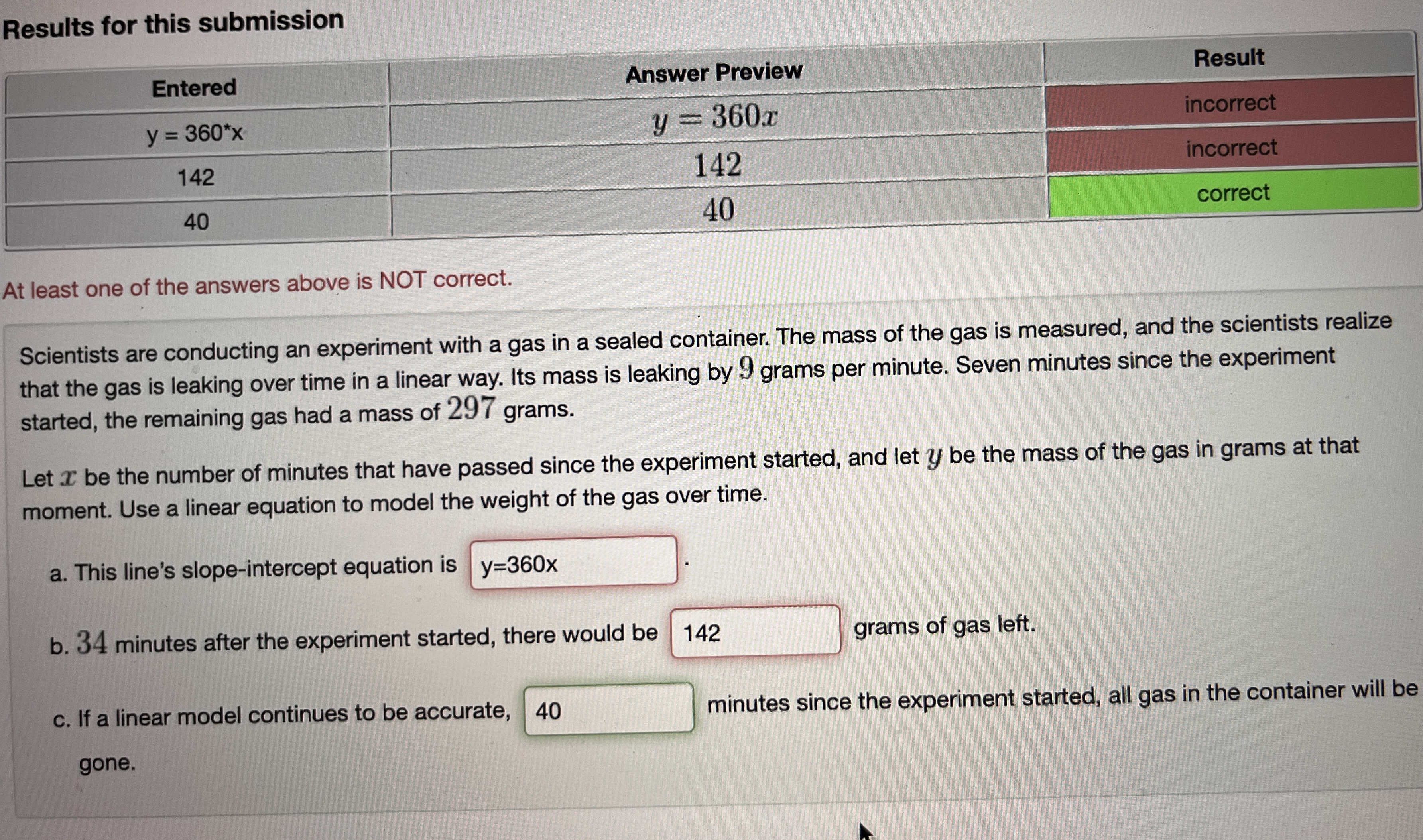 Results for this submission Entered Answer
