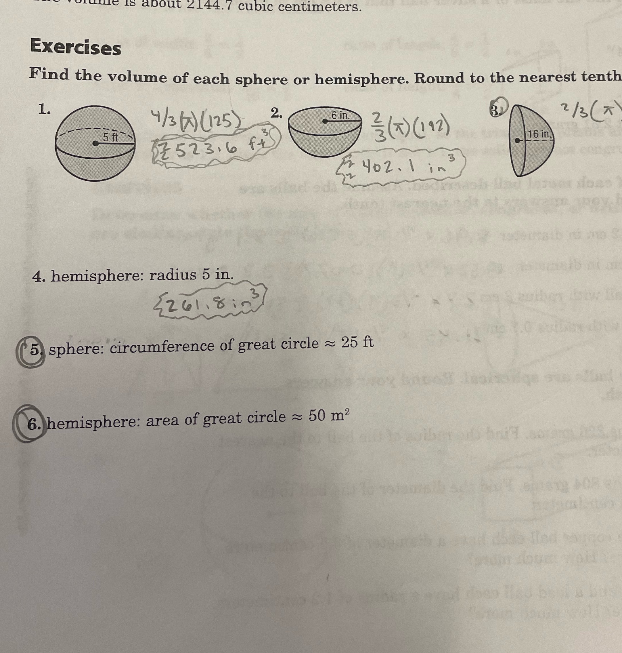 about 2144.7 cubic centimeters. Exercises Find