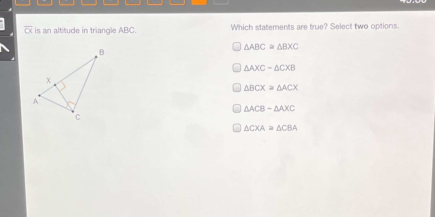 CX is an altitude in triangle ABC. Which
