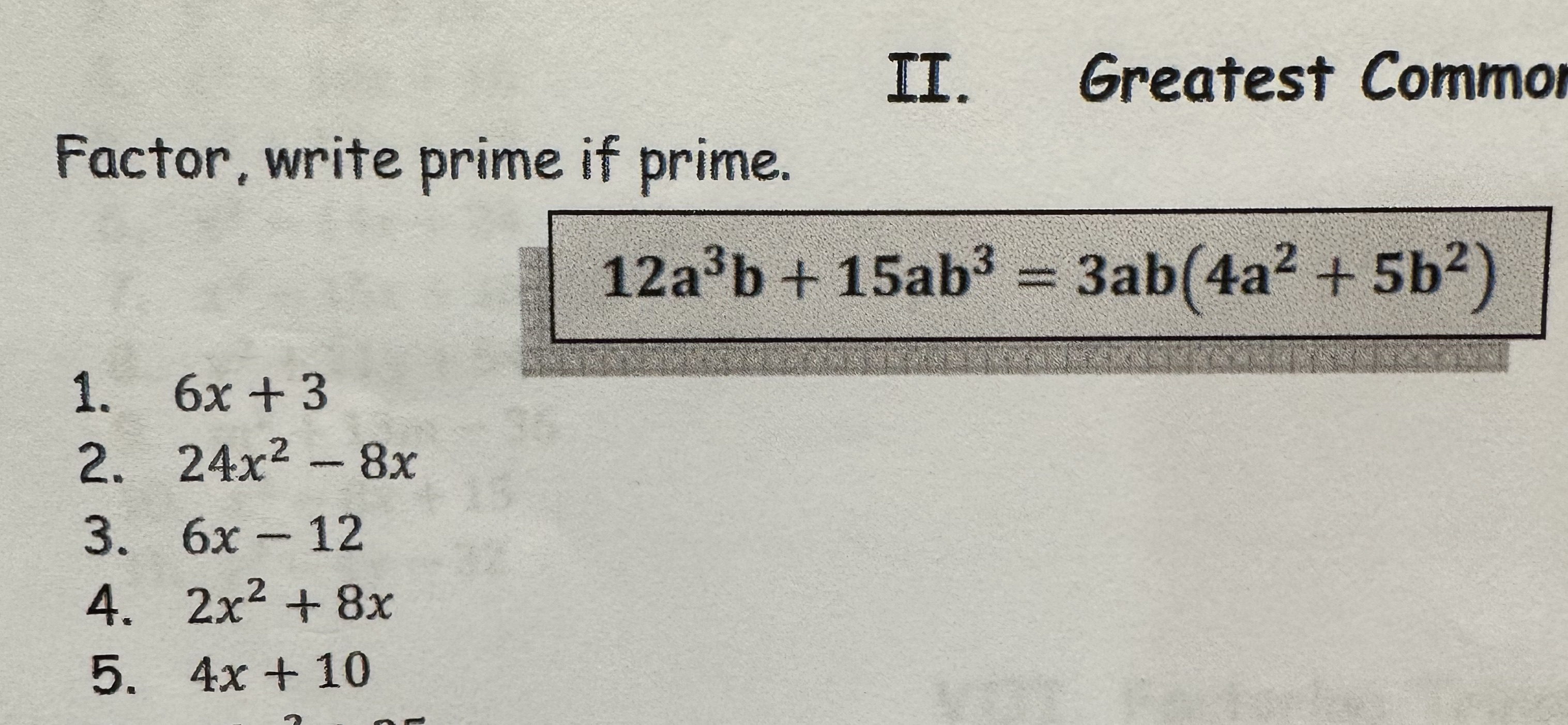 Please only answer question 5. Thank you! II.