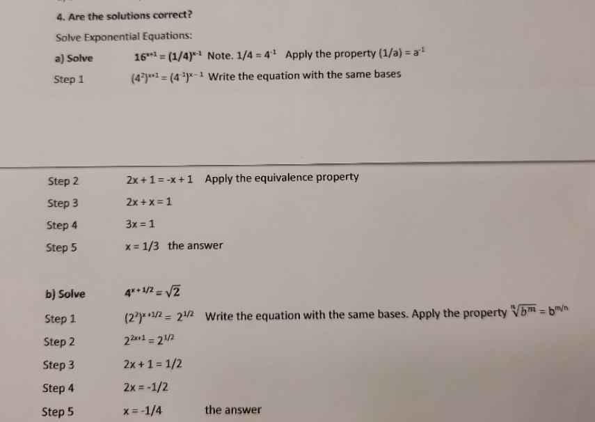 4. Are the solutions correct? Solve Exponential