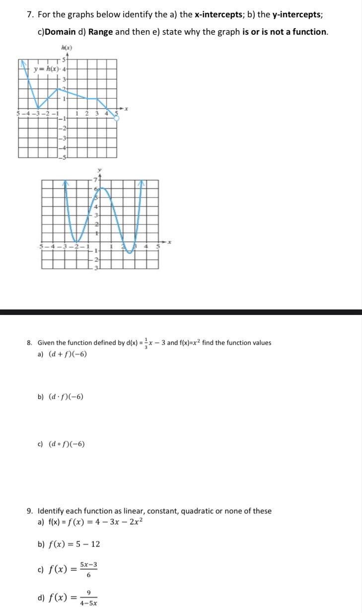 7. For the graphs below identify the a) the