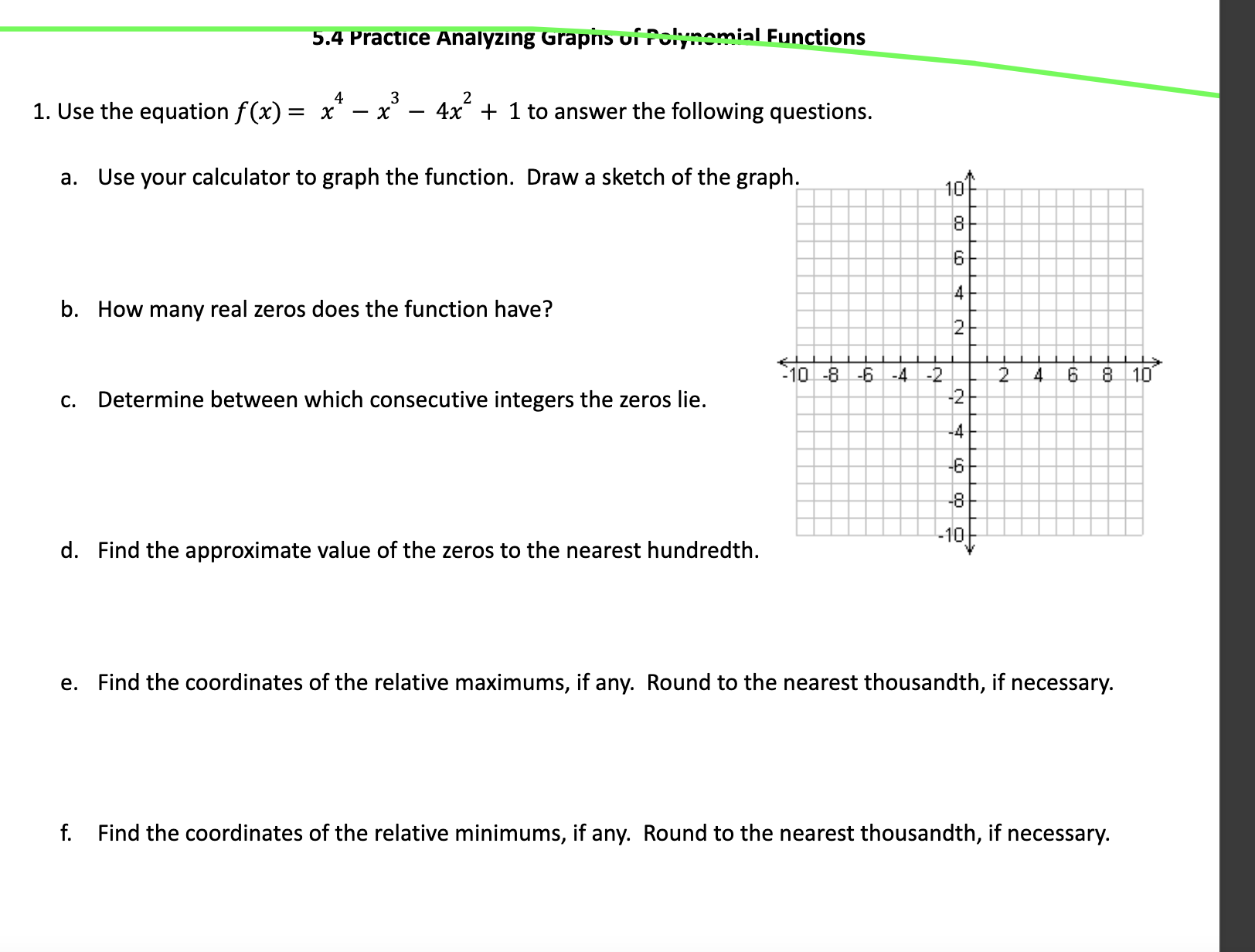 5.4 Practice Analyzing Graphs of Polynomial