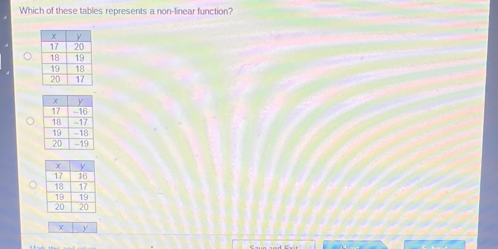 Which of these tables represents a non-linear