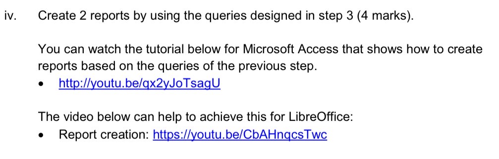 iv. Create 2 reports by using the queries