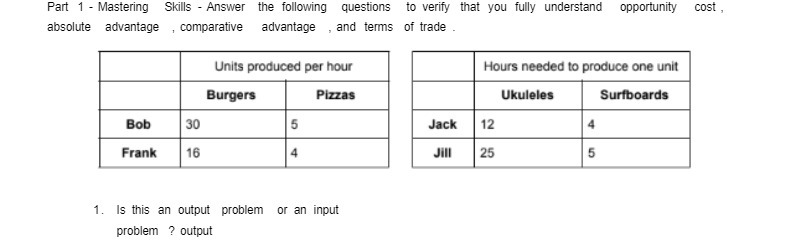 Part 1 - Mastering Skills - Answer the following