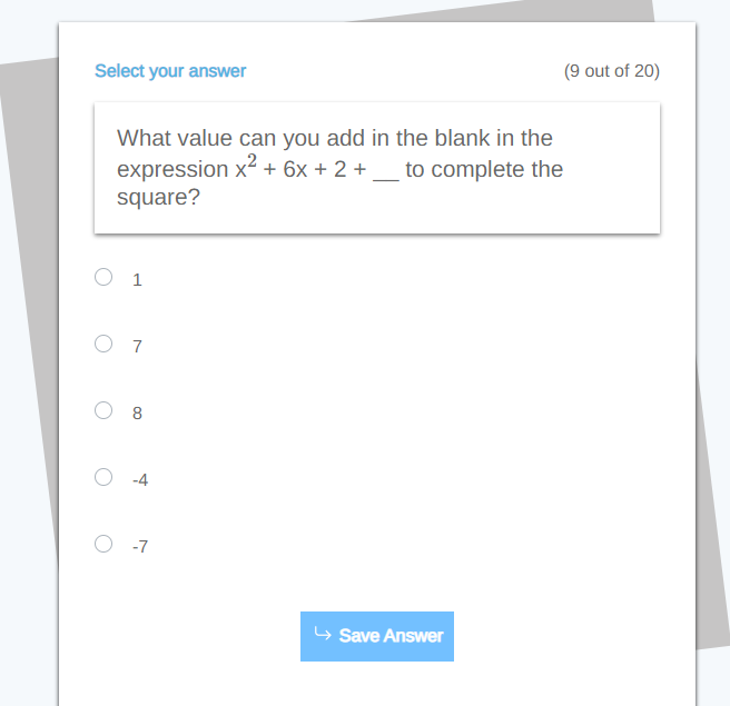 Select yuur answer [9 out of 20} What value can