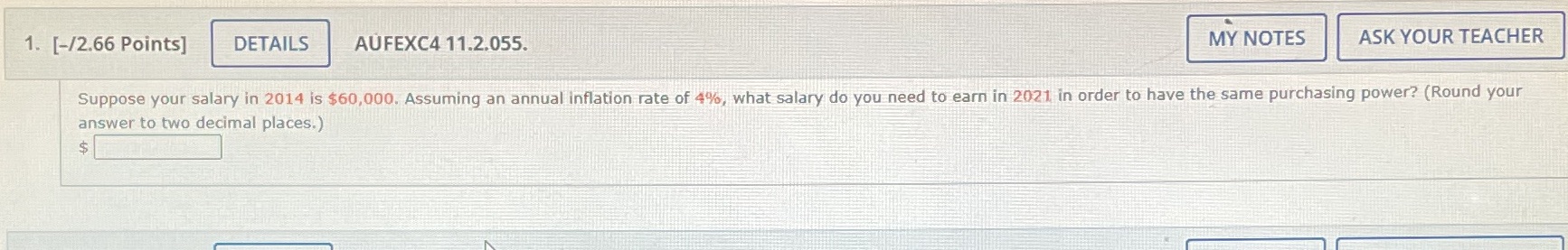 1. [-/2.66 Points] DETAILS AUFEXC4 11.2.055. MY