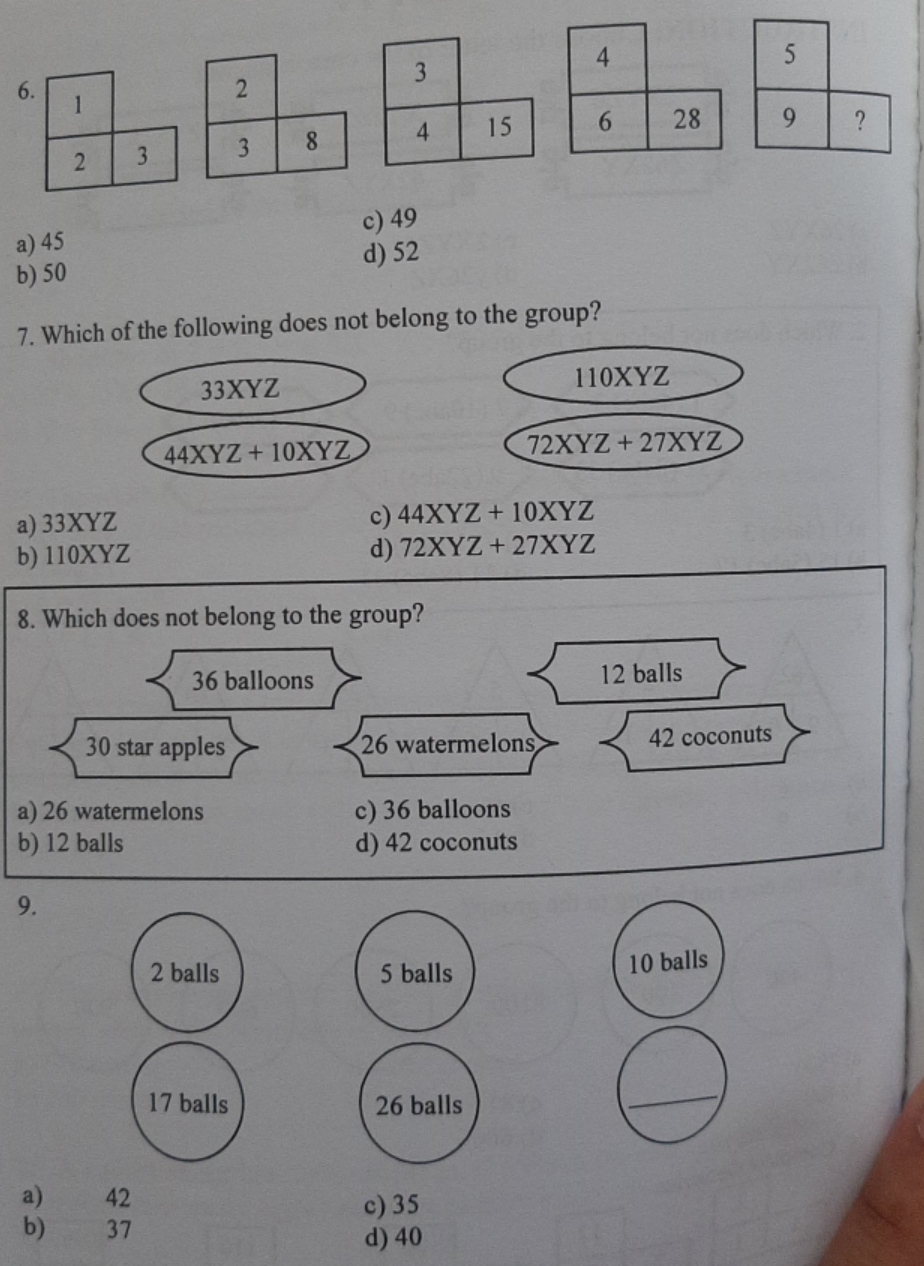 explain why 4 6 2 3 5 8 4 15 6 28 9 2 3 3 ? a) 45