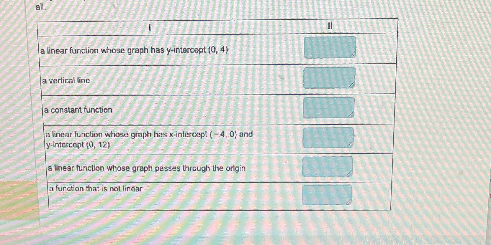 Match each description from column I to the
