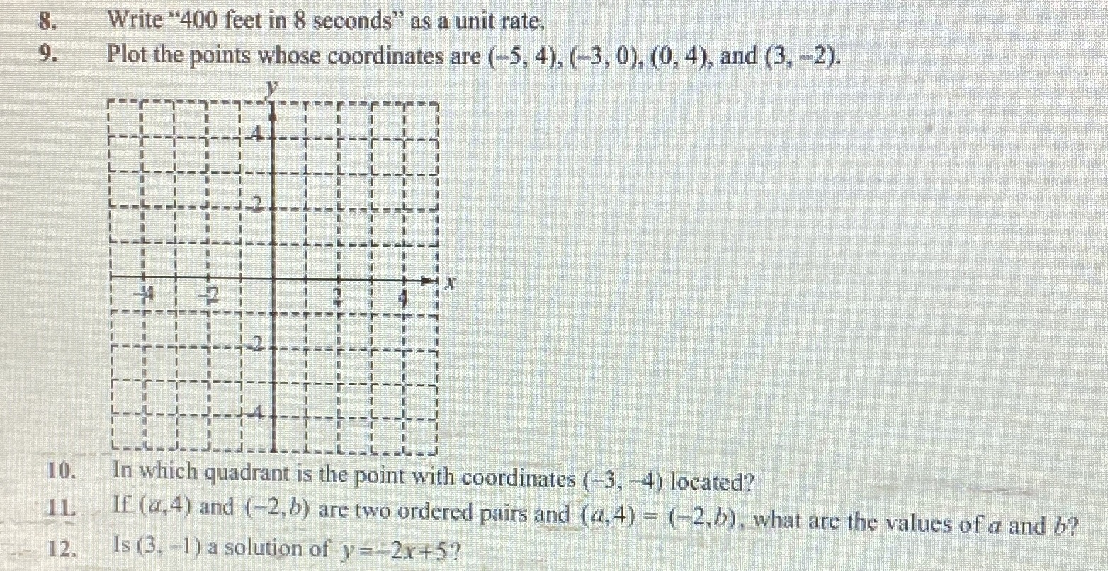 8. Write "400 feet in 8 seconds" as a unit rate.