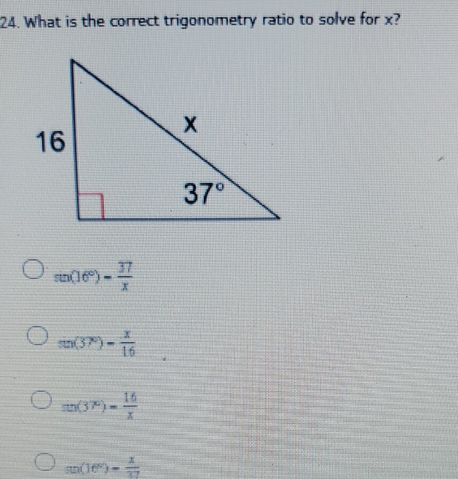 solve for x 24. What is the correct trigonometry