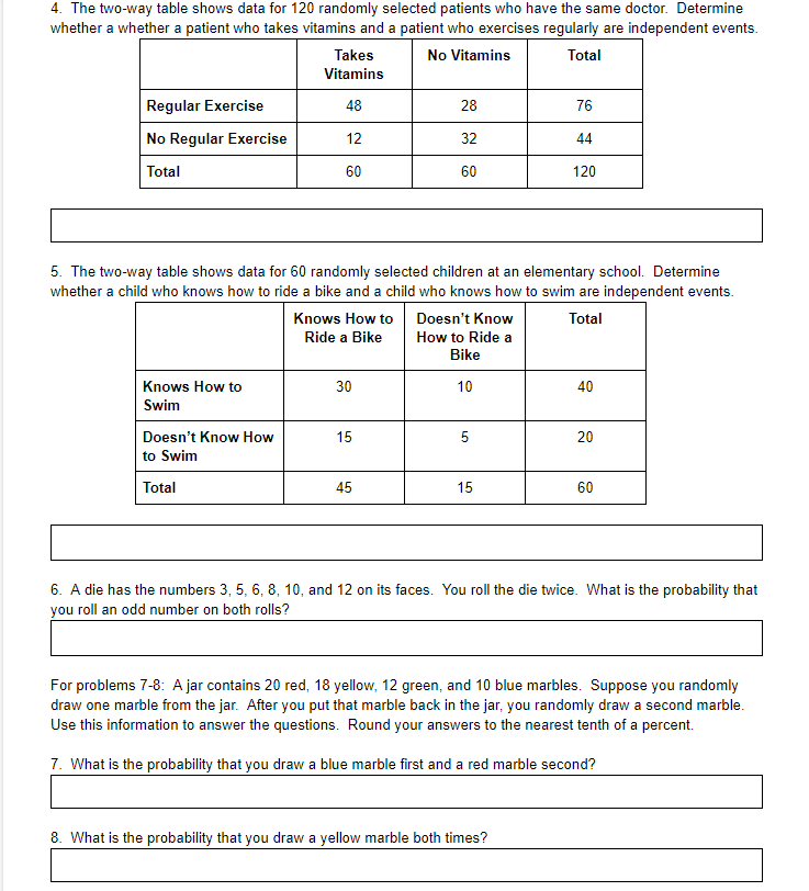 For problems 1-2: The two-way table gives data