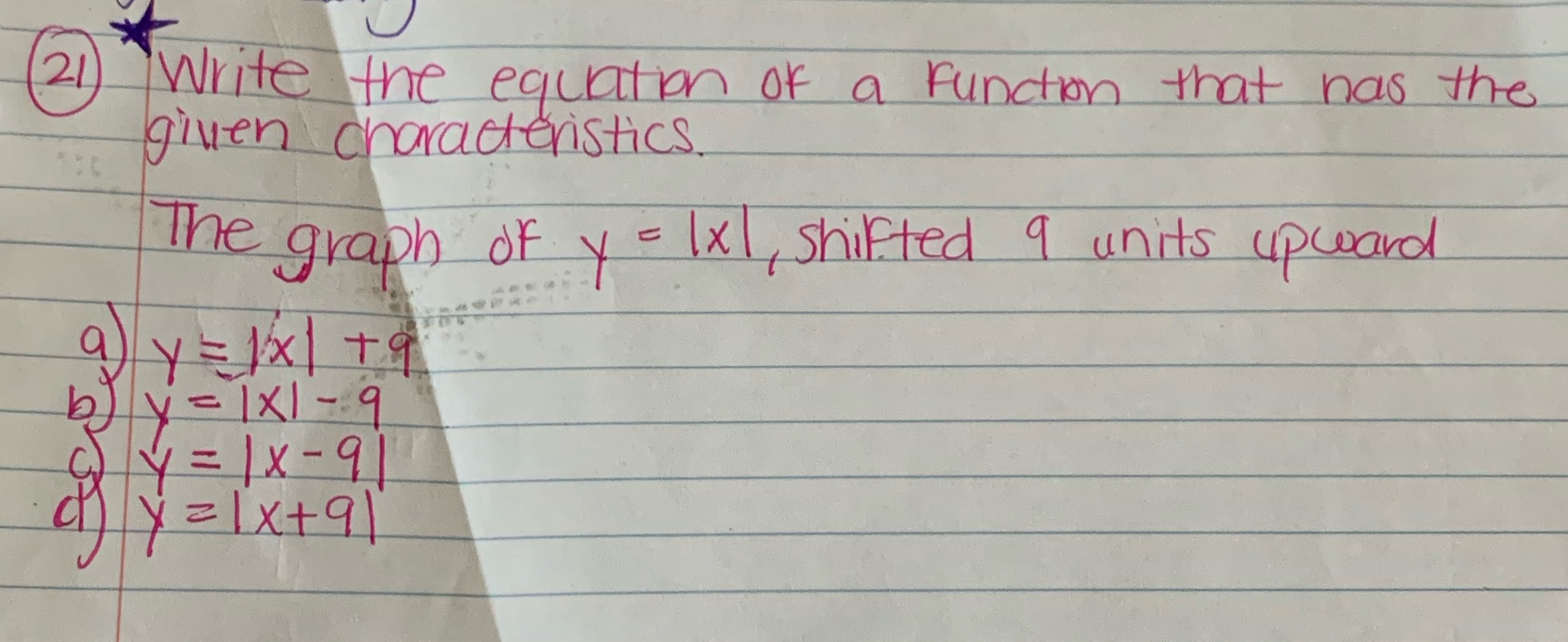21 Write the equation of a function that has the