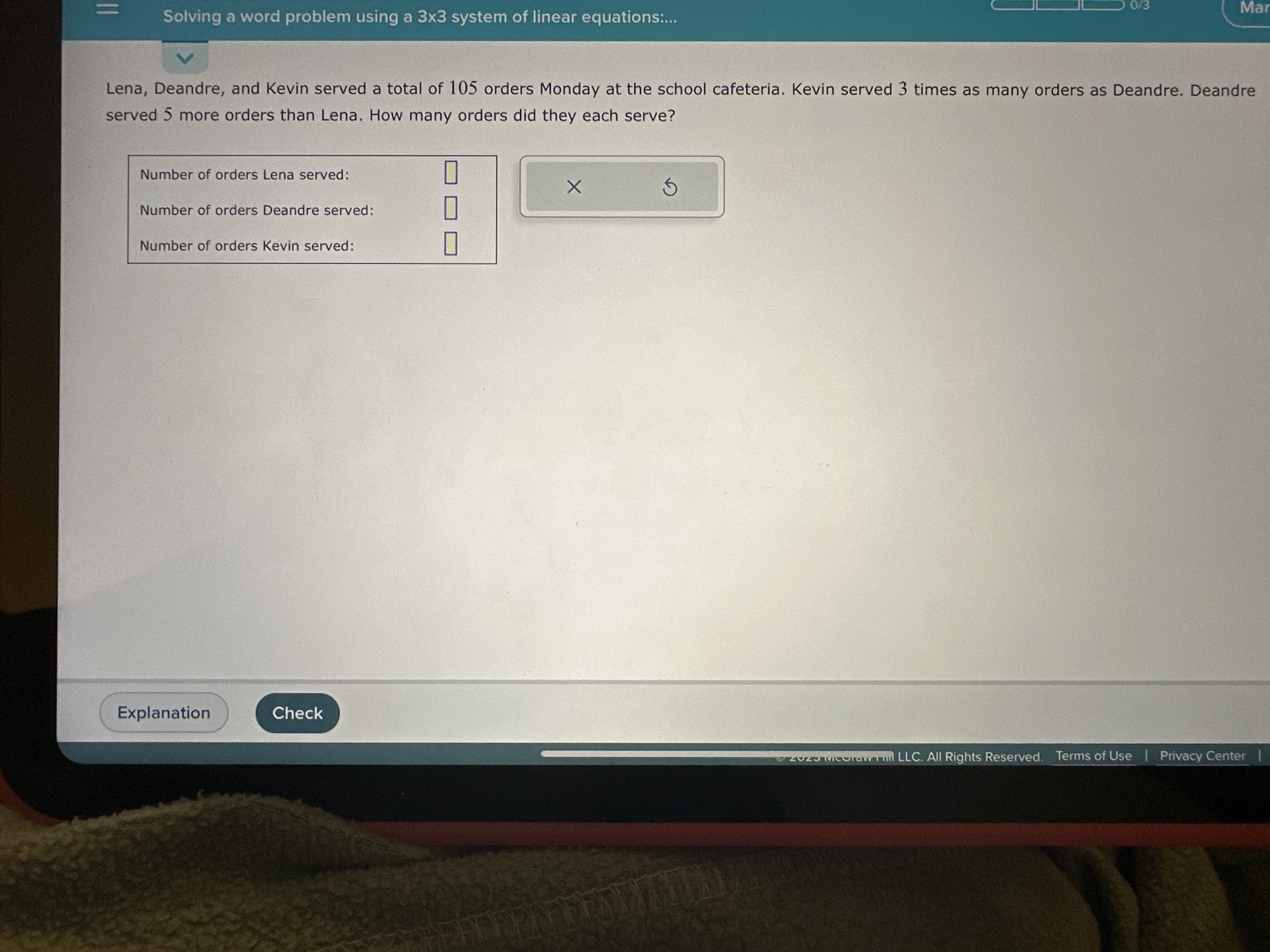 Solving a word problem using a 3x3 system of