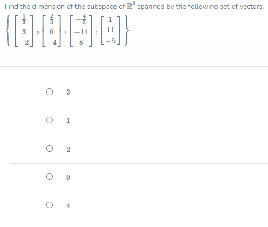 Find the dimension of the subspace of R" spanned