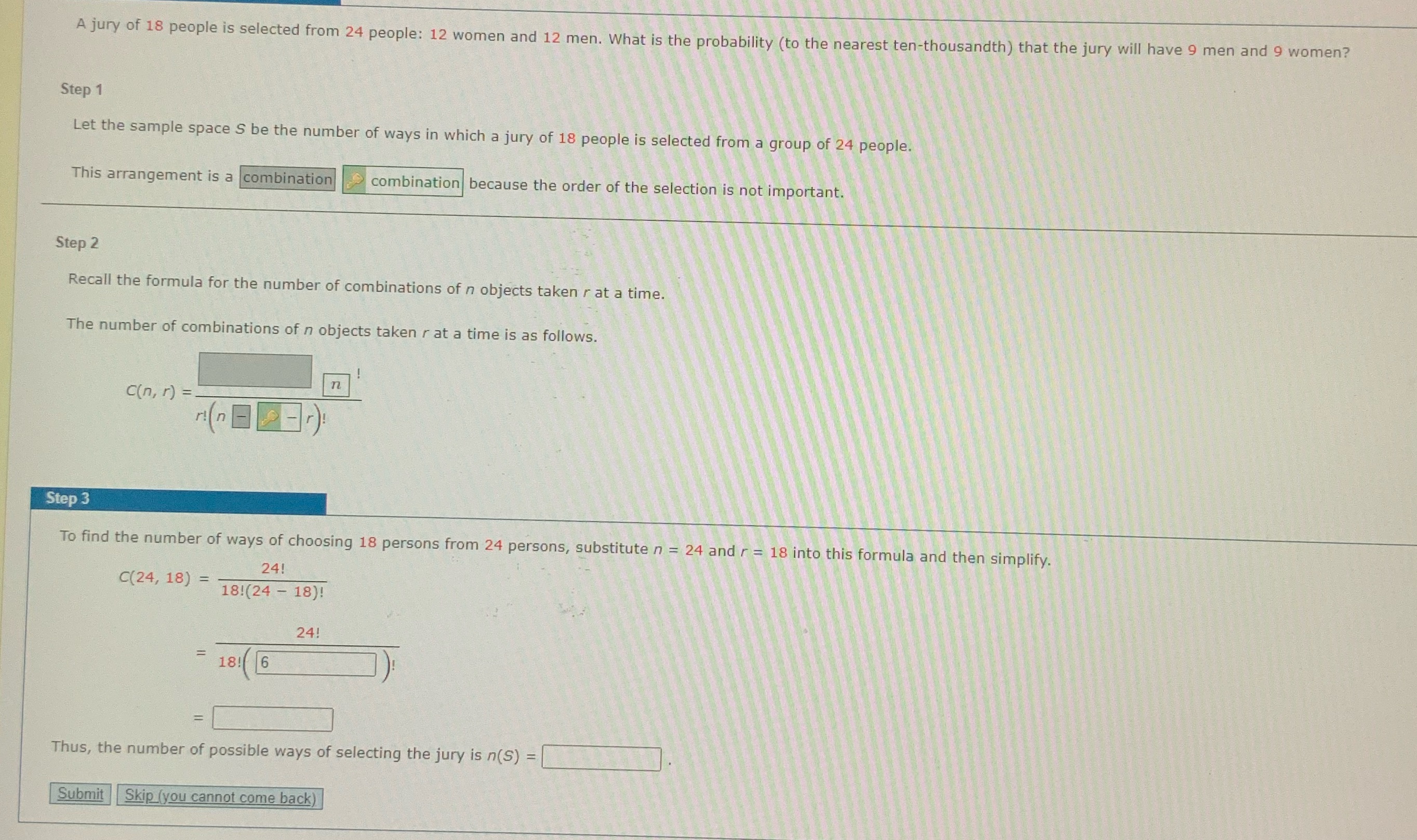 A jury of 18 people is selected from 24 people: