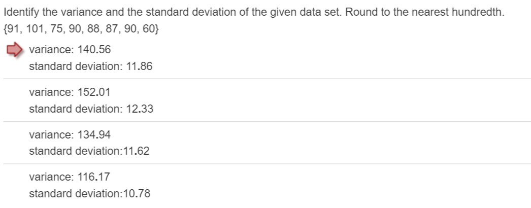 Identify the variance and the standard deviation