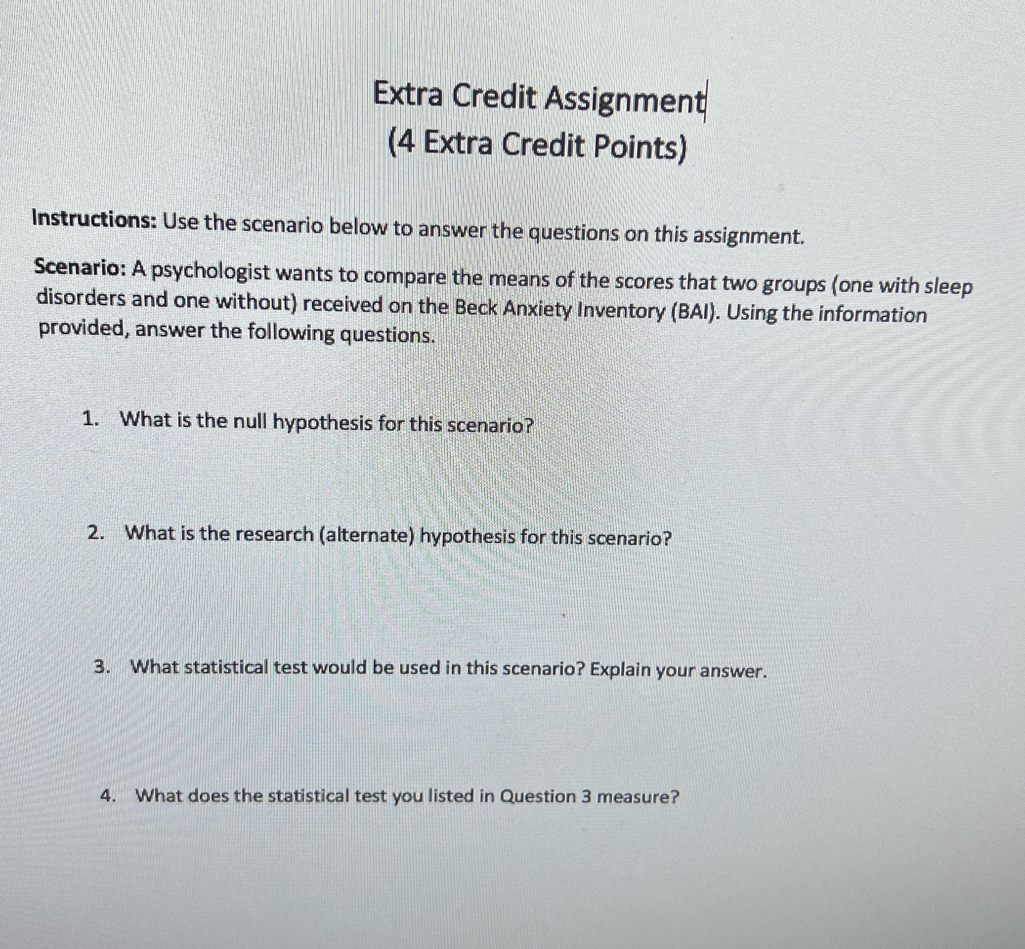 Statistics week 8 Extra Credit Extra Credit