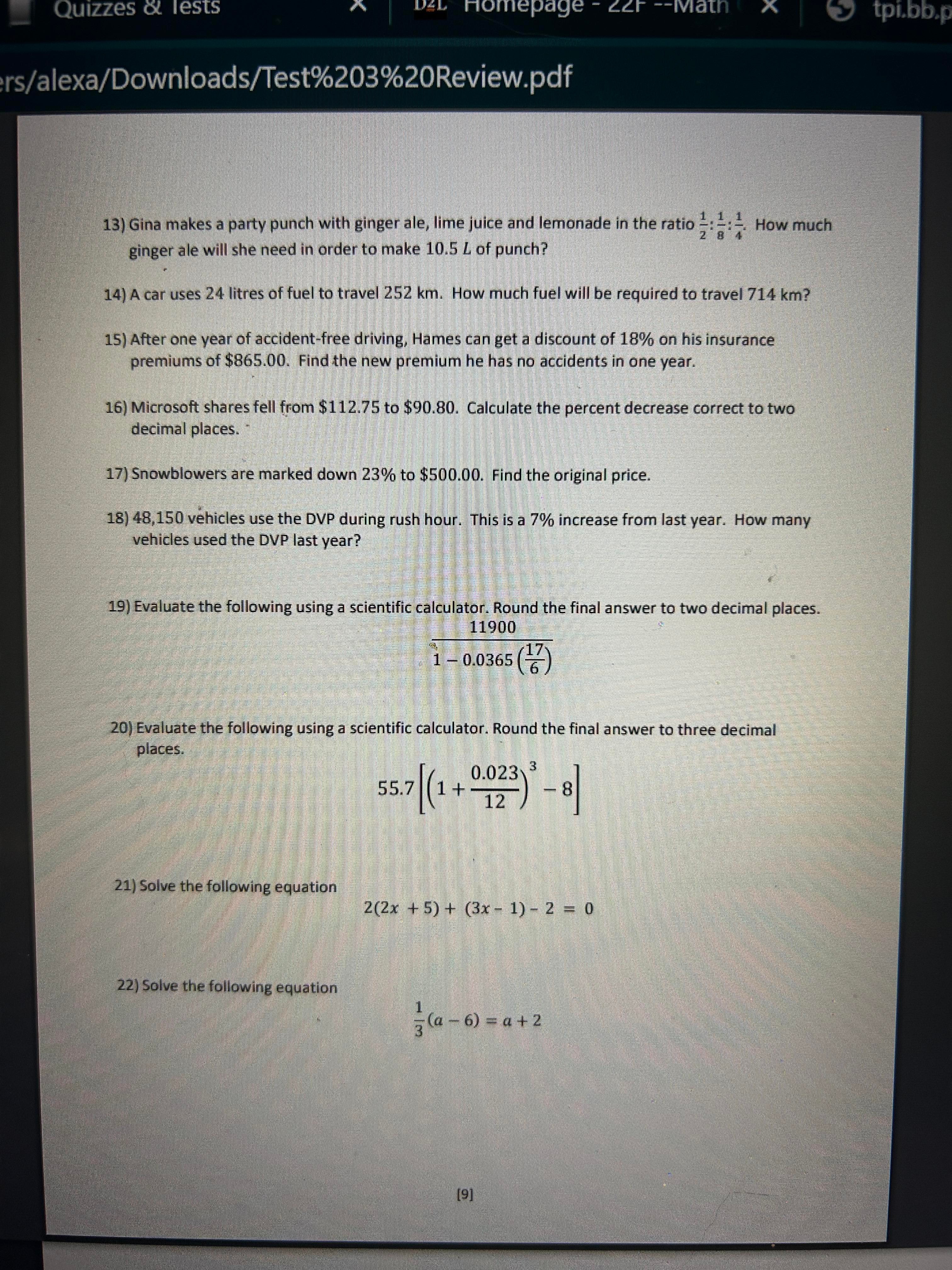 Quizzes & Tests Homepage cer --Math X tpi.bb.p