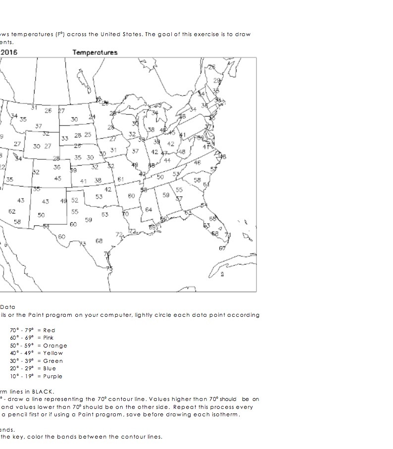 ws temperatures (F.) across the United States.