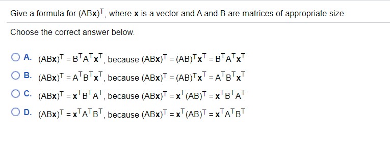 Give a formula for (ABx), where x is a vector and