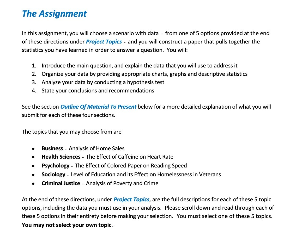 The Assignment In this assignment, you will