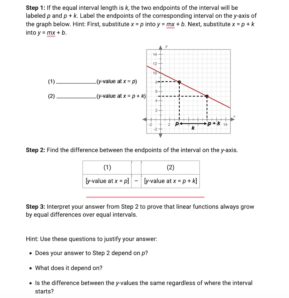 Step 1: If the equal interval length is k, the