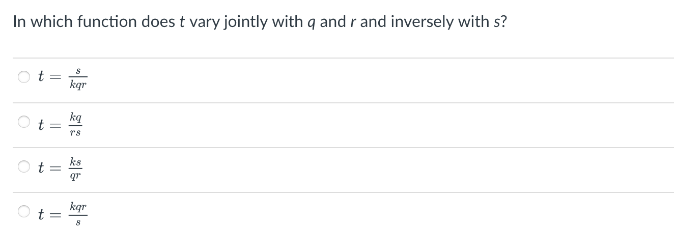 In which function does t vary jointly with q and