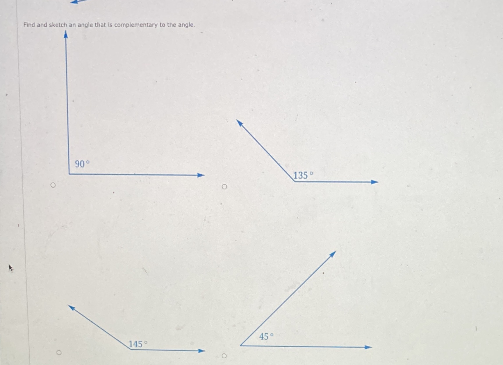 Complimentary to 45 degrees Find and sketch an