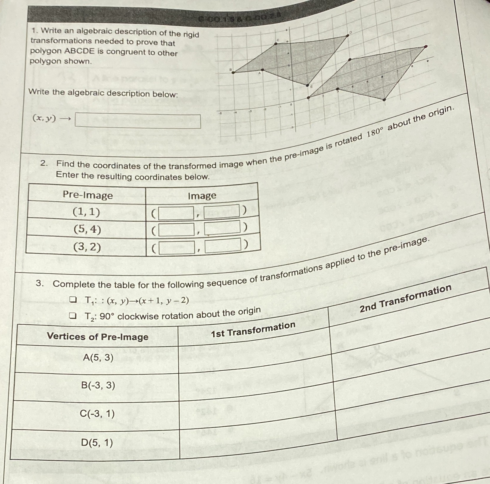 1. Write an algebraic description of the rigid