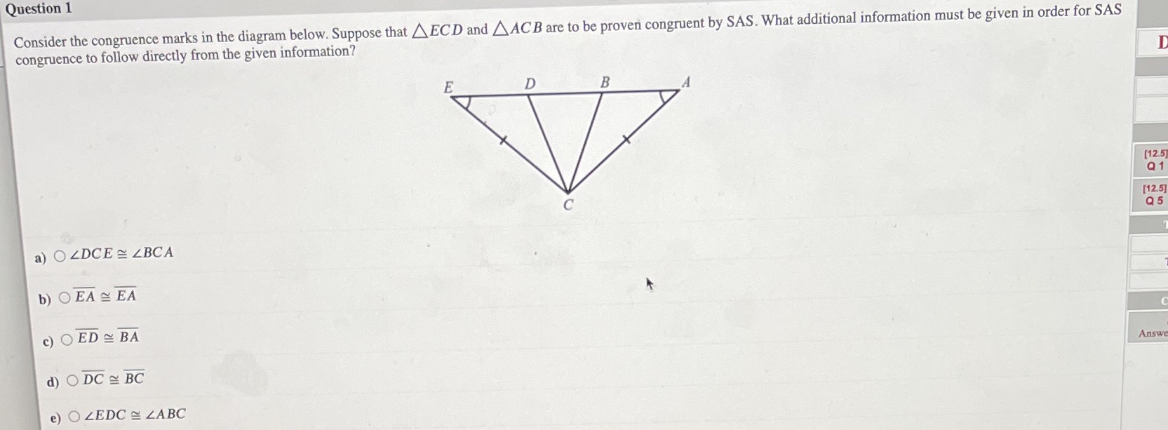 Question 1 Consider the congruence marks in the