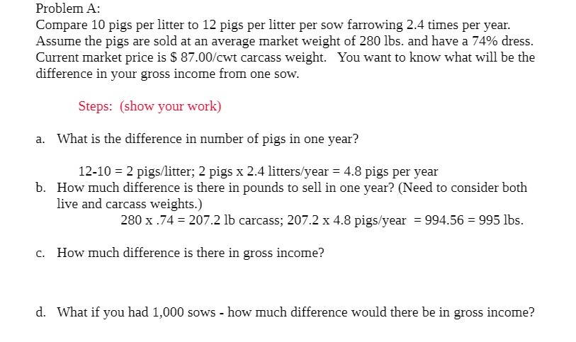 Problem A: Compare 1!] pigs per litter to 12 pigs