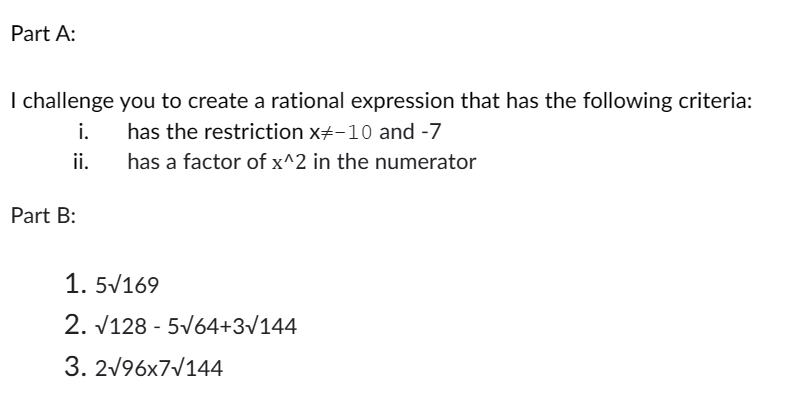 1 Part A: I challenge you to create a rational