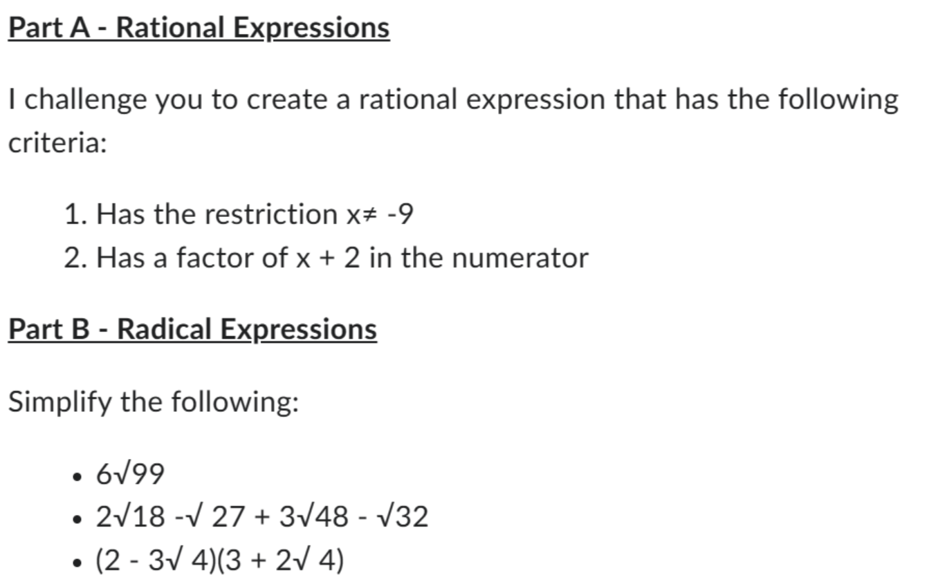 1 Part A: I challenge you to create a rational