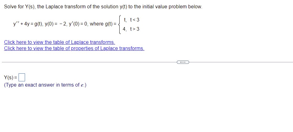 Solve for Y(s), the Laplace transform of the