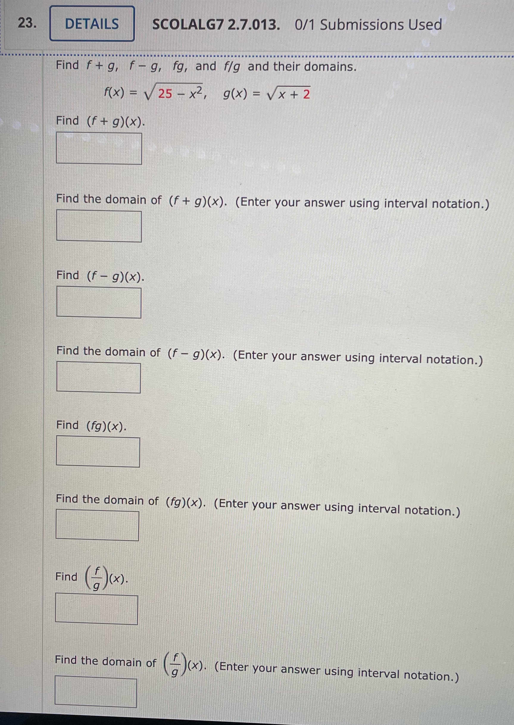 23. DETAILS SCOLALG7 2.7.013. 0/1 Submissions