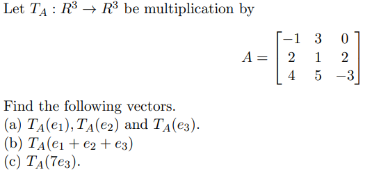 Find the following vectors Lot TA : R3  style=