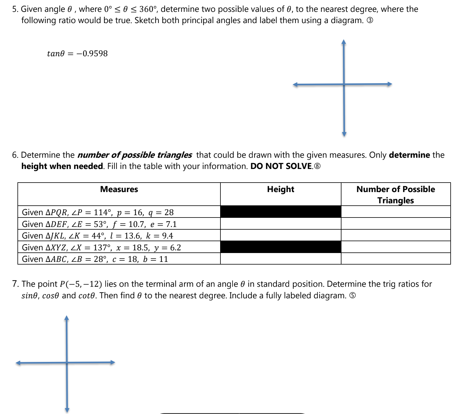 1. Solve the following triangle. Round all side