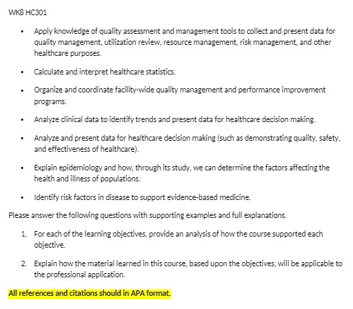 WKB HC301 . Apply knowledge of quality assessment