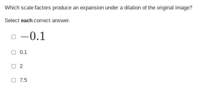 Which scale factors produce a contraction under a