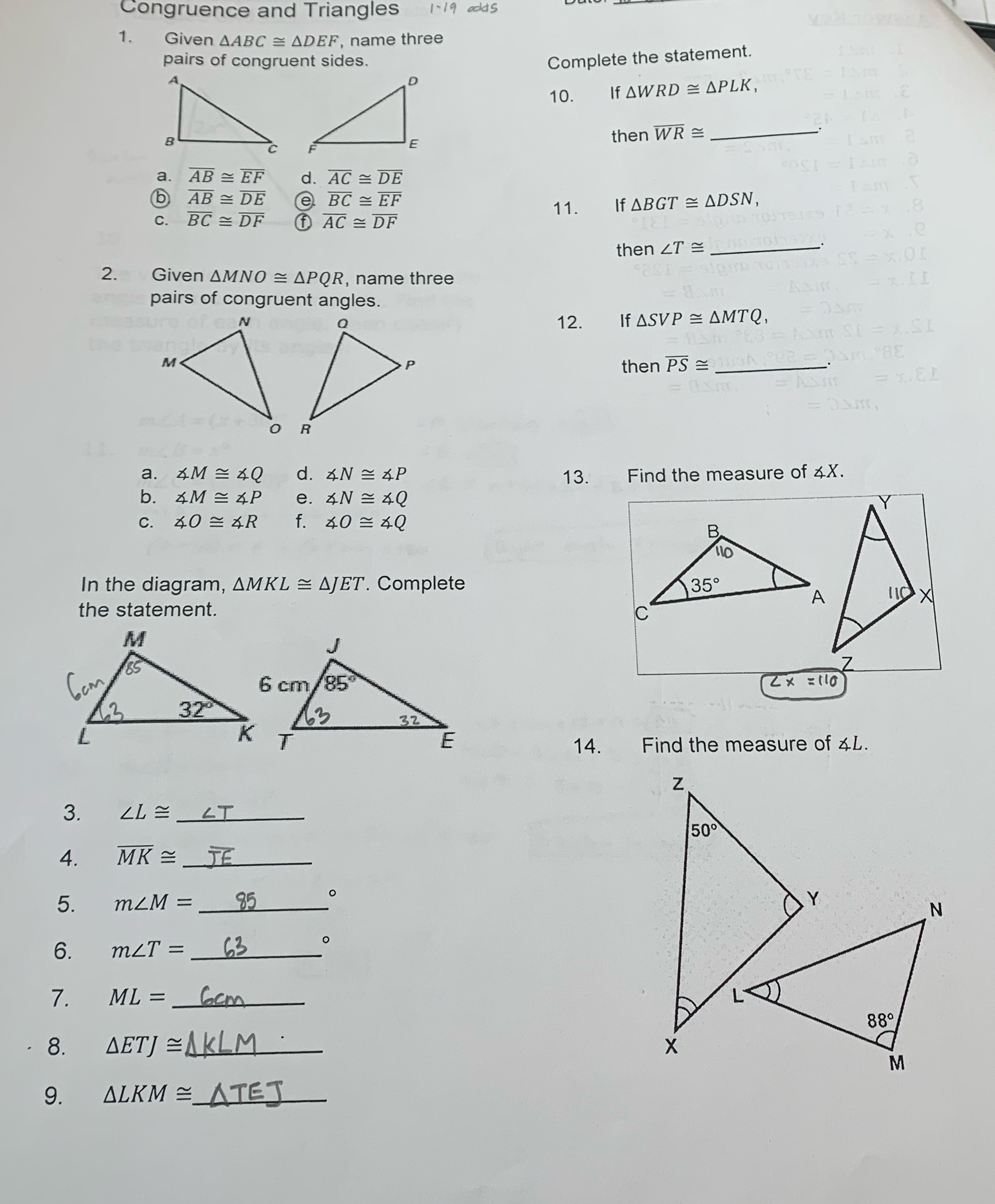 Congruence and Triangles 1:19 odds 1 . Given AABC