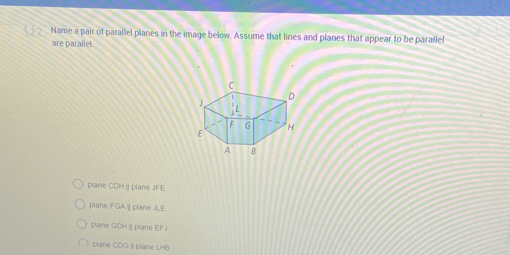 Name a pair of parallel planes in the image