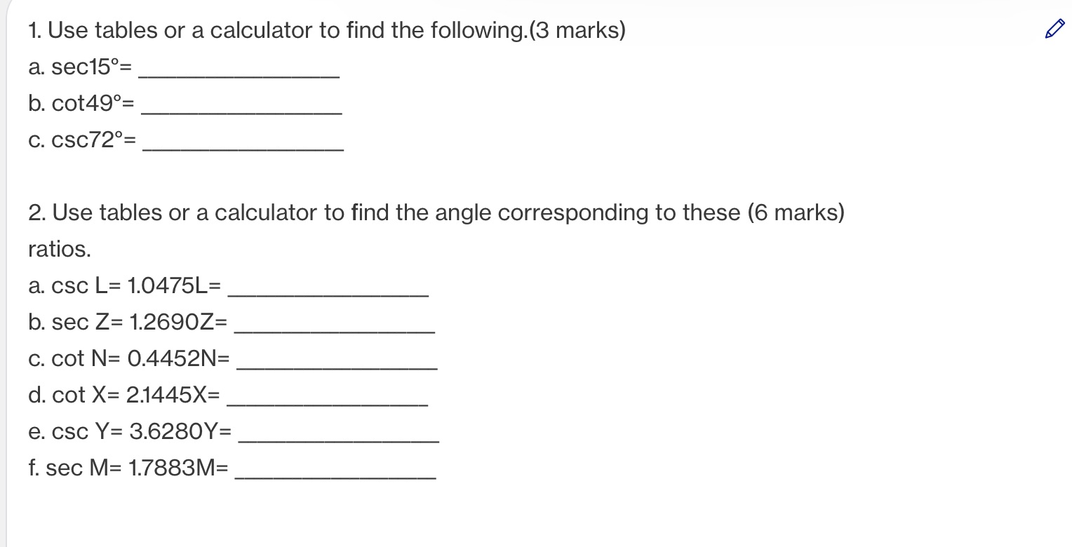 1. Use tables or a calculator to find the
