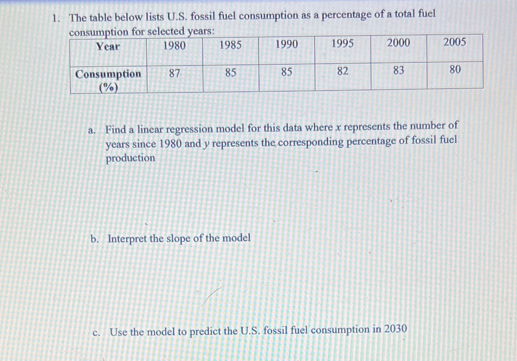 1. The table below lists U.S. fossil fuel