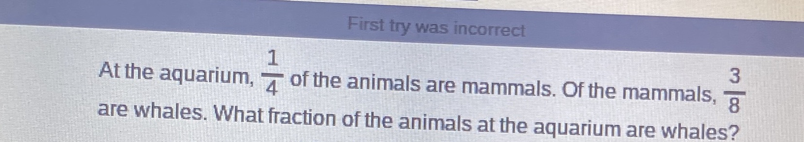 First try was incorrect 1 3 At the aquarium, of