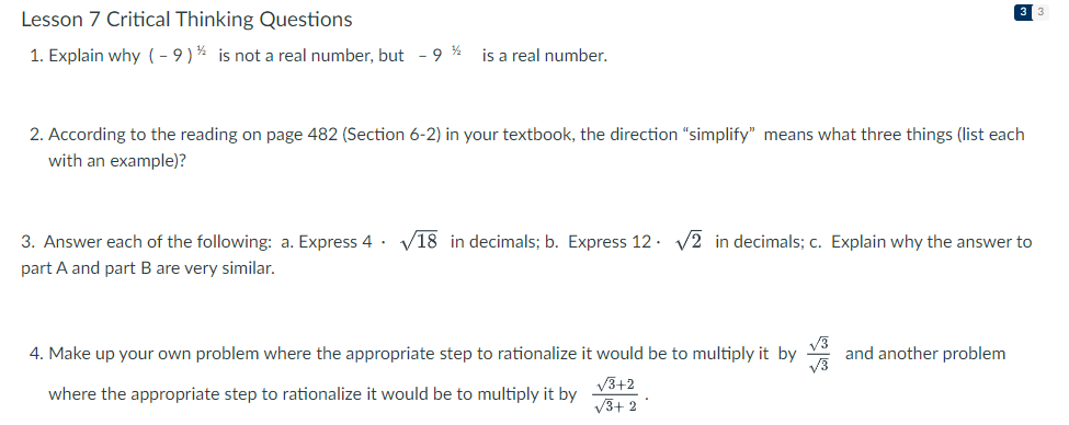 Lesson 7 Critical Thinking Questions g 1. Explain